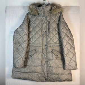 Lauren Ralph Lauren Shades of Grey Zip up/Snap-up Hooded Mid-Length Coat Large